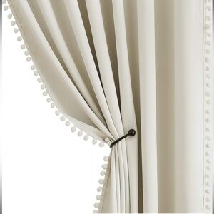 Elegant Cream Curtains with Pom-Pom Trim